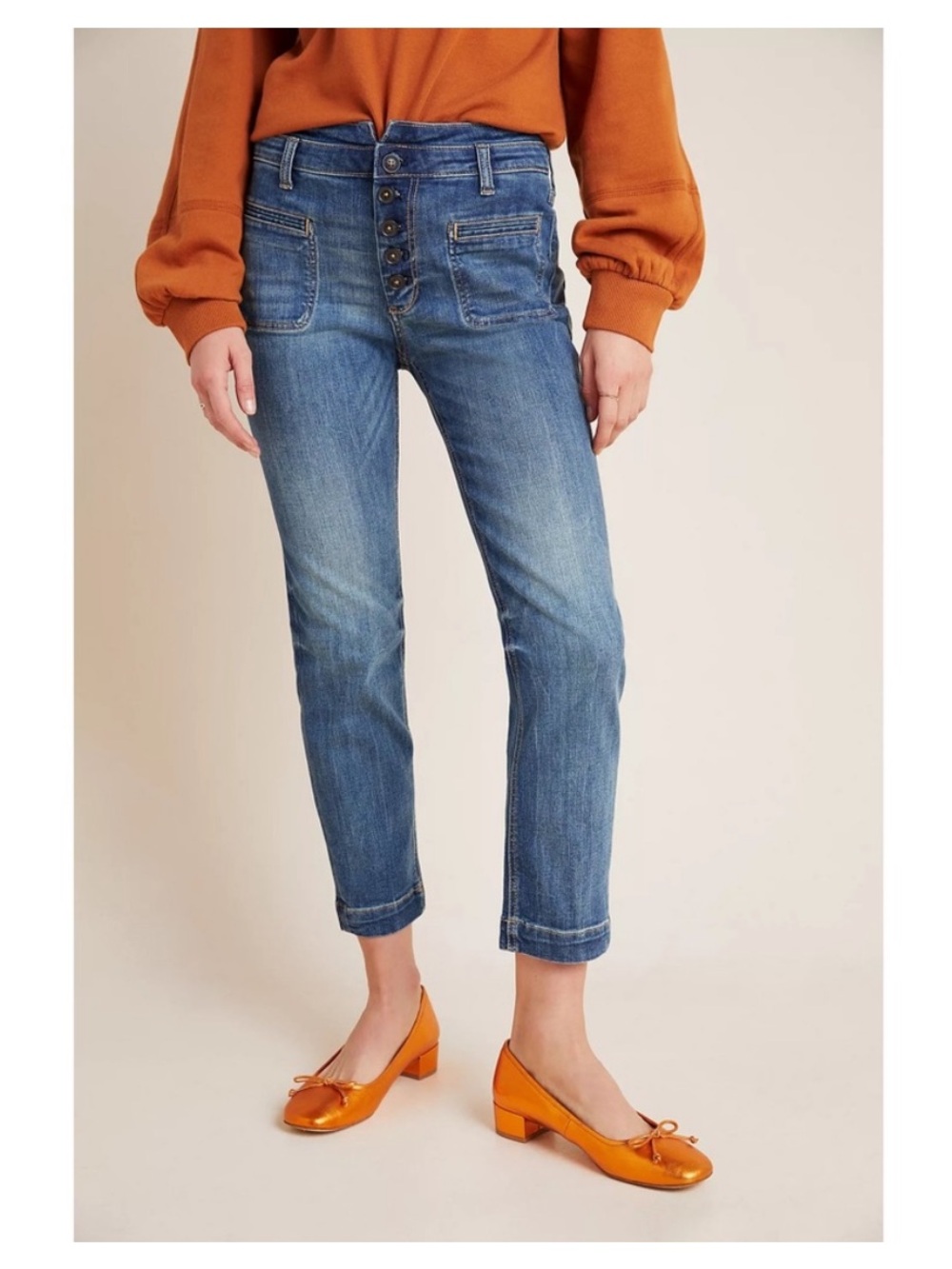 Pilcro and the letterpress high rise slim straight jeans in medium wash SZ 25